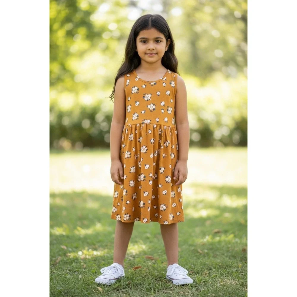 Soho Blue Kids Girls‎ Mustard Yellow Floral Sleeveless Dress Size 8 NWOT